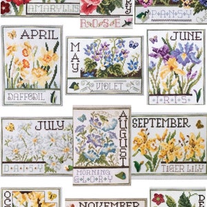 Counted Cross Stitch Pattern, Flowers of the Month, Seasonal Decor, Flower Motifs, Spring, Summer, Fall, Winter,  Stoney Creek, PATTERN ONLY