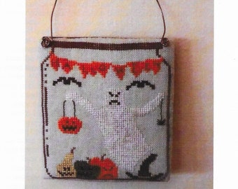 Counted Cross Stitch, Halloween in a Jar, Fall Decor, Halloween Pumpkins, Ghosts, Bats, Halloween Decor, Romy's Creation, PATTERN ONLY