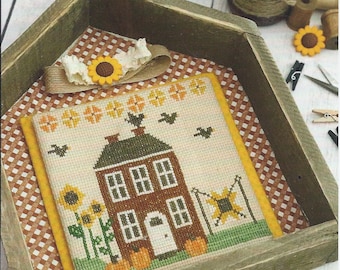 Counted Cross Stitch Pattern, Autumn House, Fall Decor, Sunflowers, Pumpkins, Country Home, Quilt, Primrose Cottage Stitches, PATTERN ONLY