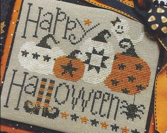 Counted Cross Stitch, Happy Halloween, Pumpkins, Witches Shoes, Ghost, Spider, Halloween Decor, Lindsey Weight, Primrose Cottage Stitches