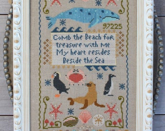 Counted Cross Stitch Pattern, Beach Comber, Sea Life Motifs, Beach Sampler, Verse Sampler, Starfish, Lindy Stitches, PATTERN ONLY
