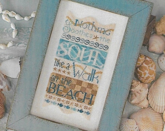 Counted Cross Stitch Pattern, Walk on the Beach, Summer Decor, Beach Decor, Cottage Chic, Shabby Cottage, Erica Michaels, PATTERN ONLY