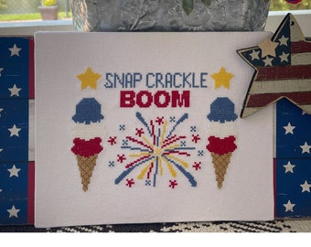 Counted Cross Stitch Pattern, Snap Crackle Boom, Patriotic, Flag, Fireworks, Ice Cream, Americana, Anabella's, PATTERN ONLY