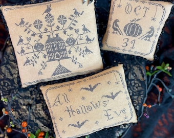 Counted Cross Stitch Pattern, Hallow's Manor, Halloween Decor, Country Chic, Crows, Pillows, The Proper Stitcher, PATTERN ONLY