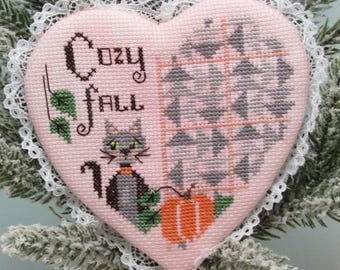 Counted Cross Stitch Pattern, Cozy Fall, Quilted Heart Series, Inspirational, Fall, Carolyn Robbins, KiraLyn's Needlearts, PATTERN ONLY