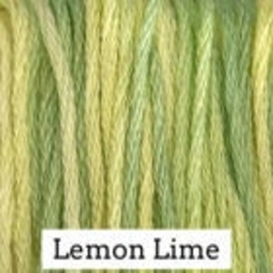 May include: A skein of embroidery floss in shades of green and yellow, with a label that reads "Lemon Lime".