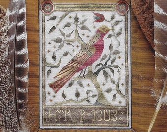 Counted Cross Stitch, A Pennsylvania Bird, Elizabeth's Garden, Original Design, Fraktur Design, Hello from Liz Mathews, PATTERN ONLY