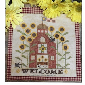 Counted Cross Stitch Pattern, Sunflower Barn, Sunflower Welcome, Sunflowers, Barn, Cross Stitch Pattern, Needle Bling Designs, PATTERN ONLY