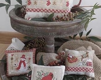 Counted Cross Stitch Pattern, Merry Christmas Set Cuscinetti, Pillow Ornaments, Bowl Fillers, Pin Keeps, Serenita di campagna, PATTERN ONLY