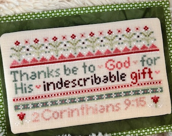 Counted Cross Stitch, Indescribable Gift, Inspirational, 2 Corinthians 9:15, Flower Motifs, Sweet Wing Studio, PATTERN ONLY