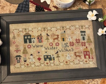 Counted Cross Stitch Pattern, Warm Winter Wishes, Sampler, Snowmen, Pin Drum, Flowers, Pansy Patch Quilts and Stitchery, PATTERN ONLY