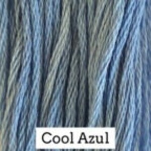 May include: A skein of blue and gray embroidery floss, labeled "Cool Azul".