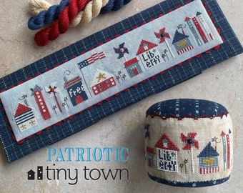 Counted Cross Stitch Pattern, Patriotic Tiny Town, Americana, Patriotic Drum, American Flag, Heart in Hand, PATTERN ONLY