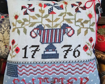 Counted Cross Stitch Pattern, Pinwheel Urn, Summer Decor, Pillow Ornament, Bowl Filler, Patriotic, Quaint Rose Needlearts, PATTERN ONLY