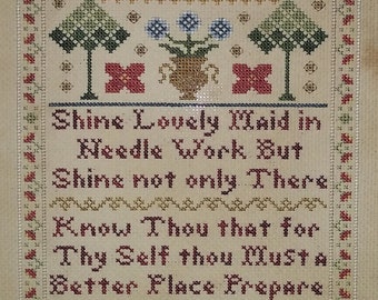 Counted Cross Stitch Pattern, Shine Lovely Maid, Alphabet Sampler, Inspirational Sampler, Peacocks, Vintage NeedleArts, PATTERN ONLY