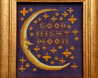 PRE-Order, Counted Cross Stitch Pattern, Goodnight Moon, Child's Room Decor, Moon, Pillow, Star Motifs, Kathy Barrick, PATTERN ONLY