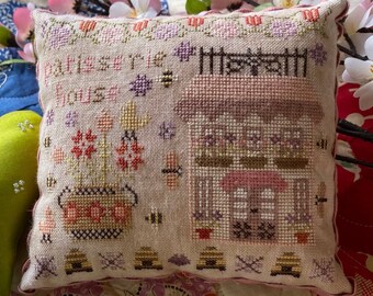 Counted Cross Stitch Pattern, Patisserie House, Wisteria Lane, Pinkeep, Pillow Ornament, Pansy Patch Quilts and Stitchery, PATTERN ONLY