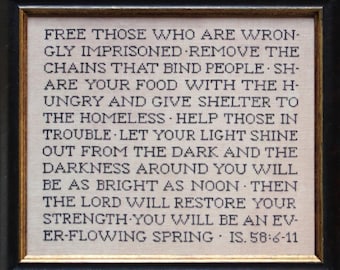 Counted Cross Stitch Pattern, Words To Live By, Justice, Isaiah 58:6-11,  Religious, Charity, Heartstring Samplery, PATTERN ONLY
