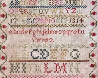 Counted Cross Stitch Pattern, Mary Ann Baker 1845, Alphabet Sampler, Reproduction Sampler, Motifs, Lucy Beam, Love in Stitches, PATTERN ONLY