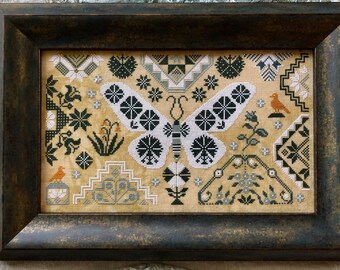 Counted Cross Stitch Pattern, White Winter Moth, Quaker Motifs, Primitive Rustic, Winter Decor, Kathy Barrick, PATTERN ONLY