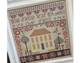 Counted Cross Stitch Pattern, Grace On Thee, Summer Decor, Religious Sampler, Patriotic, Bird Motifs, Quaint Rose Needlearts, PATTERN ONLY