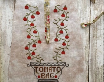 Counted Cross Stitch Pattern, Tomato Bag, Primitive Decor, Tomato Vine, Rebecca Noland, Lucy Beam, Love in Stitches, PATTERN ONLY