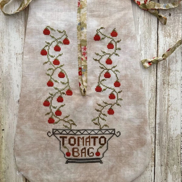 Counted Cross Stitch Pattern, Tomato Bag, Primitive Decor, Tomato Vine, Rebecca Noland, Lucy Beam, Love in Stitches, PATTERN ONLY