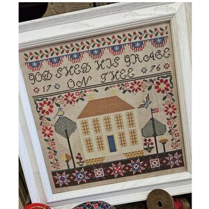 Counted Cross Stitch Pattern, Grace On Thee, Summer Decor, Religious Sampler, Patriotic, Bird Motifs, Quaint Rose Needlearts, PATTERN ONLY