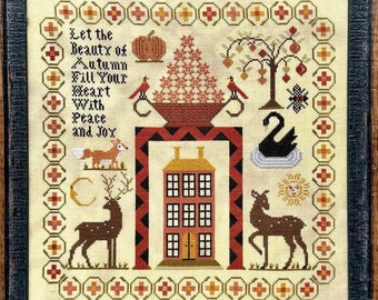 Cross Stitch Pattern, The Beauty of Autumn, Animal Motifs, Birds, Sampler, Autumn Decor, Swan, Kathy Barrick, PATTERN ONLY