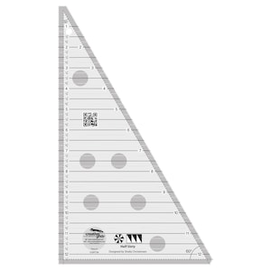 May include: A clear plastic ruler with a 60-degree triangle shape. The ruler has markings in inches and includes a QR code and the text "Half Sixty" and "Designed by Sheila Christensen".