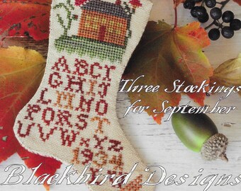 Counted Cross Stitch Pattern, Splendid September, Fall Stockings, Stocking Ornaments, Sampler, Blackbird Designs, PATTERN ONLY
