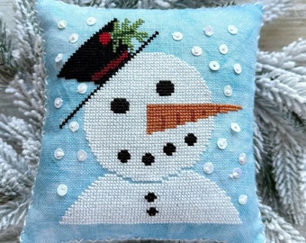 Counted Cross Stitch, Merry Snowman, Winter Decor, Snowflakes, Holly, Rebecca Noland, Lucy Beam, Love in Stitches, PATTERN ONLY