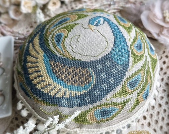 Counted Cross Stitch Pattern, Peacock Pincushion, Blue Peacock, Peacock Feathers, Bowl Filler, Cottage Garden Samplings, PATTERN ONLY