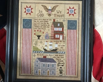 Counted Cross Stitch Pattern, Across the Sea, Patriotic Sampler, Americana, American Flag, Chessie and Me, PATTERN ONLY
