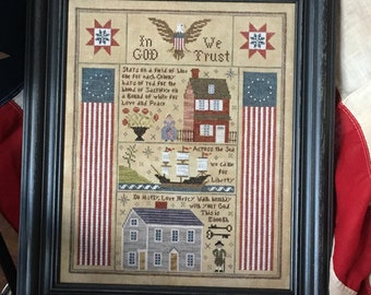 Counted Cross Stitch Pattern, Across the Sea, Patriotic Sampler, Americana, American Flag, Chessie and Me, PATTERN ONLY