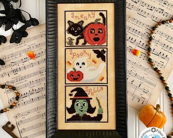 Counted Cross Stitch Pattern, Sneaky Spooky Spells, Halloween Decor, Pillow Ornaments, Cat, Luminous Fiber Arts, PATTERN ONLY