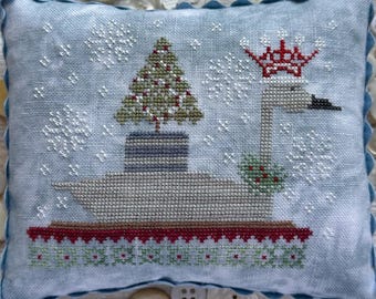 PRE-Order, Counted Cross Stitch Pattern, Christmas Swan, Pincushion, Christmas Decor, Snowflakes, Love in Stitches, Lucy Beam, PATTERN ONLY