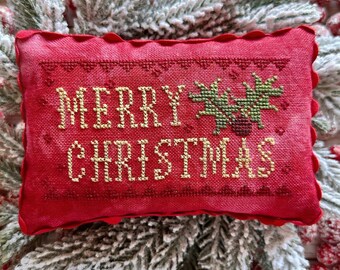 Counted Cross Stitch Pattern, Merry Christmas Holly, Pillow Ornament, Bowl Filler, Love in Stitches, Lucy Beam, PATTERN ONLY