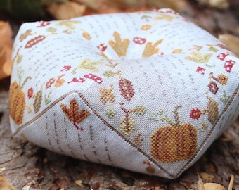 PRE-Order, Counted Cross Stitch Pattern, Gifts of October Biscornu, Autumn Decor, Country Rustic, Heartstring Samplery, PATTERN ONLY