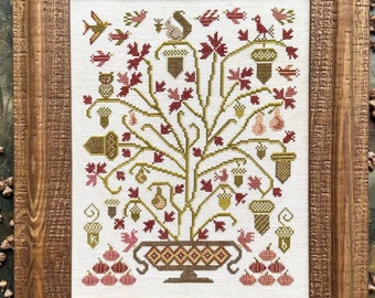 Cross Stitch Pattern, The Mighty Oak, Bird Motifs, Owl, Acorns, Tree, Autumn Decor, Kathy Barrick, PATTERN ONLY