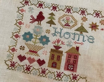 Counted Cross Stitch Pattern, Home, Words to Stitch By Series, Primitive Rustic, Pansy Patch Quilts and Stitchery, PATTERN ONLY