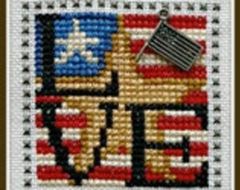 Counted Cross Stitch Pattern, Love USA, Love Bits, Flag Charm, Patriotic Decor, Americana, Stars & Stripes, Hinzeit, PATTERN ONLY