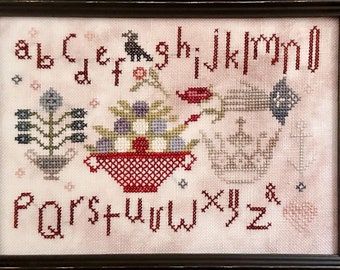 Counted Cross Stitch Pattern, Rest in Peace Sampler, Alphabet Sampler, Flower Motifs, Love in Stitches, Lucy Beam, PATTERN ONLY