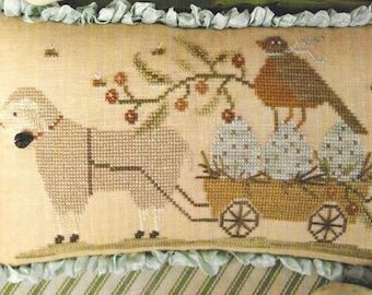 Counted Cross Stitch Pattern, Welcome Spring, Spring Sheep, Robins Nest, Cross Stitch Pillow, Spring Decor, Brenda Gervais, PATTERN ONLY