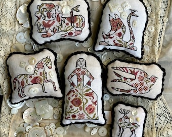Counted Cross Stitch Pattern, Cookie Cutter 3, Folk Art, Pillow Ornaments, Bowl Fillers, Birds, Deer, Horse, Kathy Barrick, PATTERN ONLY