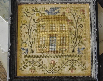 Counted Cross Stitch Pattern, The Summer Beaming Forth, Bird, Bloom, Primitive Decor, Colonial House, Blackbird Designs, PATTERN ONLY