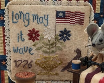 Counted Cross Stitch, Long May It Wave, Patriotic, United States Flag, Flower Motifs, The Mindful Needle Designs, PATTERN ONLY