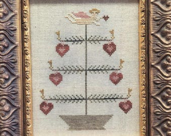 Counted Cross Stitch Pattern, Saint Valentine Feather Tree, Hearts, Cherub, Pillow Ornament, Thread Milk Design, PATTERN ONLY