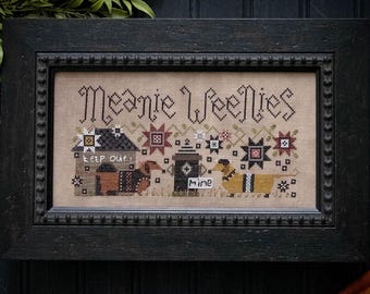 Counted Cross Stitch Pattern, Meanie Weenies, Flower Motifs, Pet Decor, Dogs, Pillow Ornament, Plum Street Samplers, PATTERN ONLY