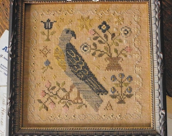 Counted Cross Stitch Pattern, Hear the Crickets Sing, Bird, Bloom, Primitive Decor, Garden Decor, Blackbird Designs, PATTERN ONLY